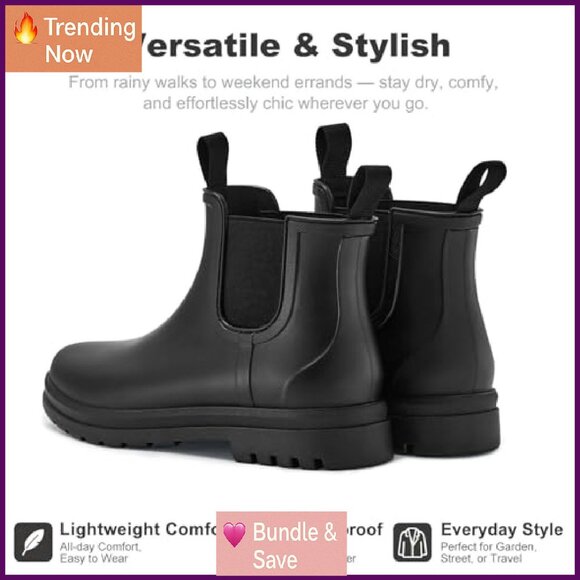 Orthopedic Wide Width Waterproof Chelsea Rain Boots Women's Non-Slip Work Shoes - Picture 5 of 8